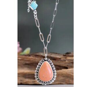 Bohemian Style Silver Electro-Plated Synthetic Turquoise Accents Necklace